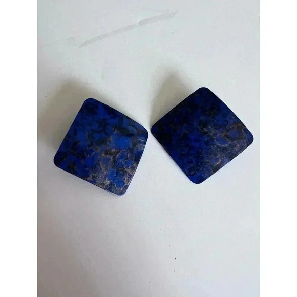 Blue and black hand painted 90’s vintage square earrings - Picture 2 of 6
